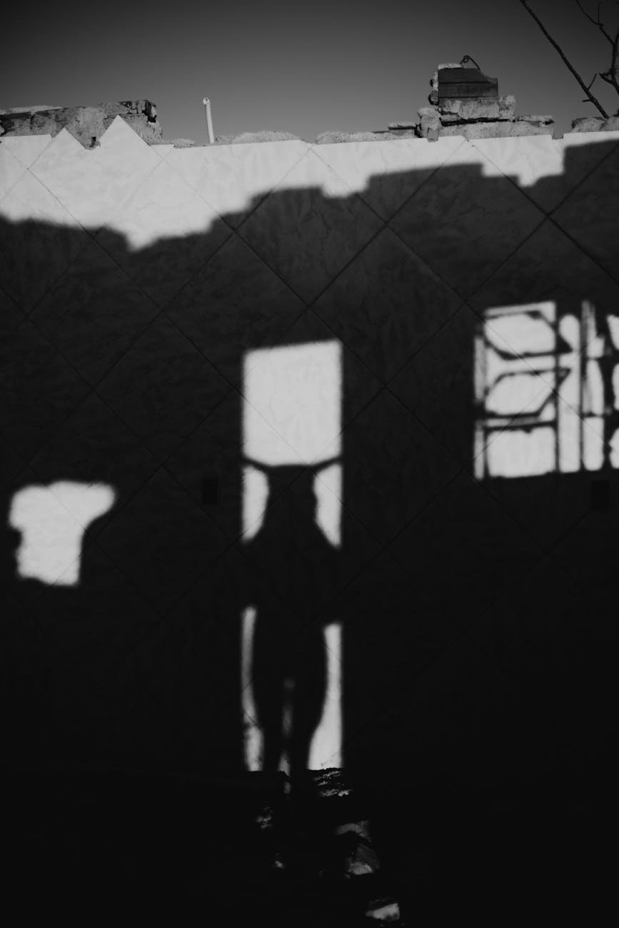 mystical shadow silhouette on urban wall